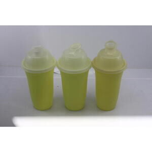 Vintage Tupperware Tumblers w/ Flip Top Lids Lime Green Set of 3